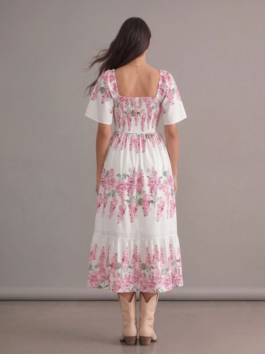 Robe bohème blanche fleurie grande taille longueur cheville