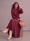 Robe longue bohème chic rouge plissée à manches longues