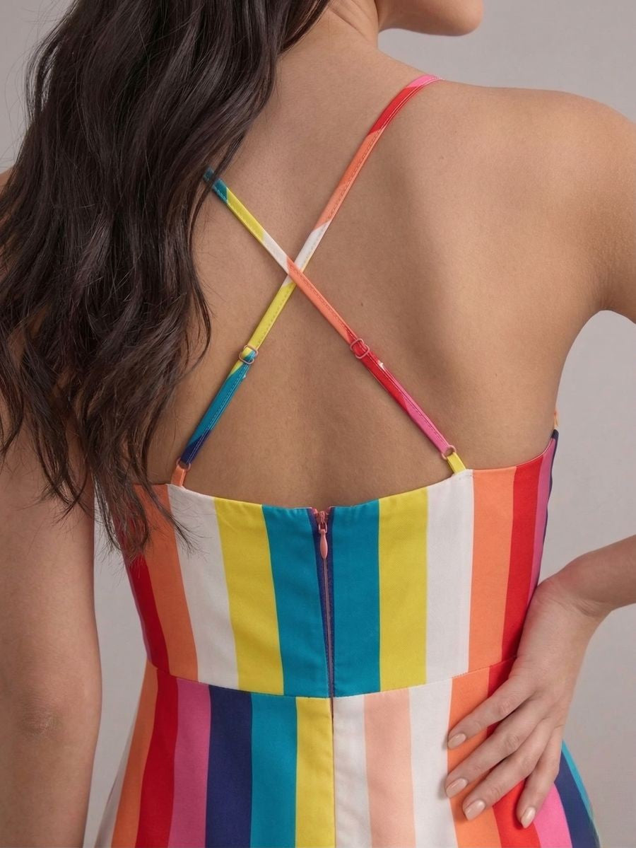 Robe longue bohème multicolore dos nu fendue aux cuisses