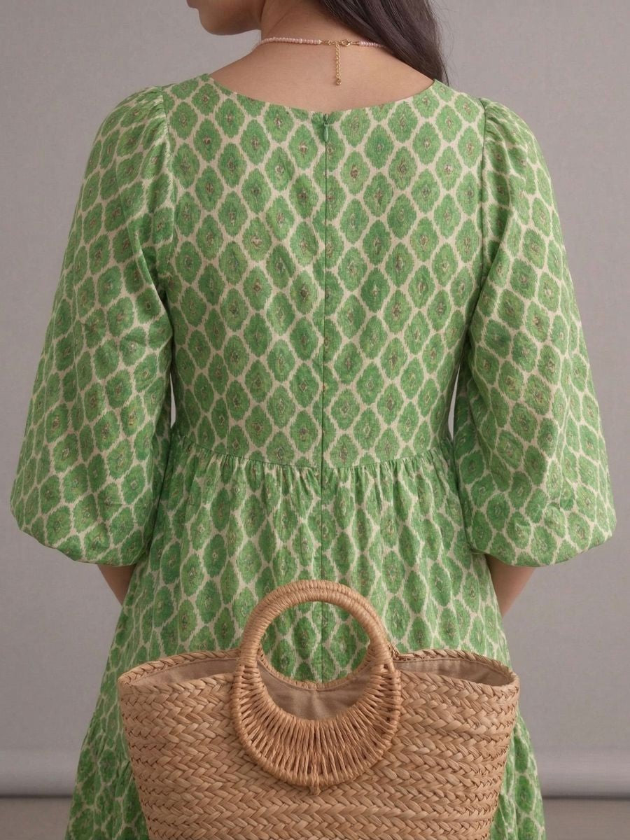 Robe longue bohème vert clair à motifs imprimés