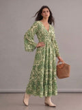 Robe bohème grande taille fleurie verte