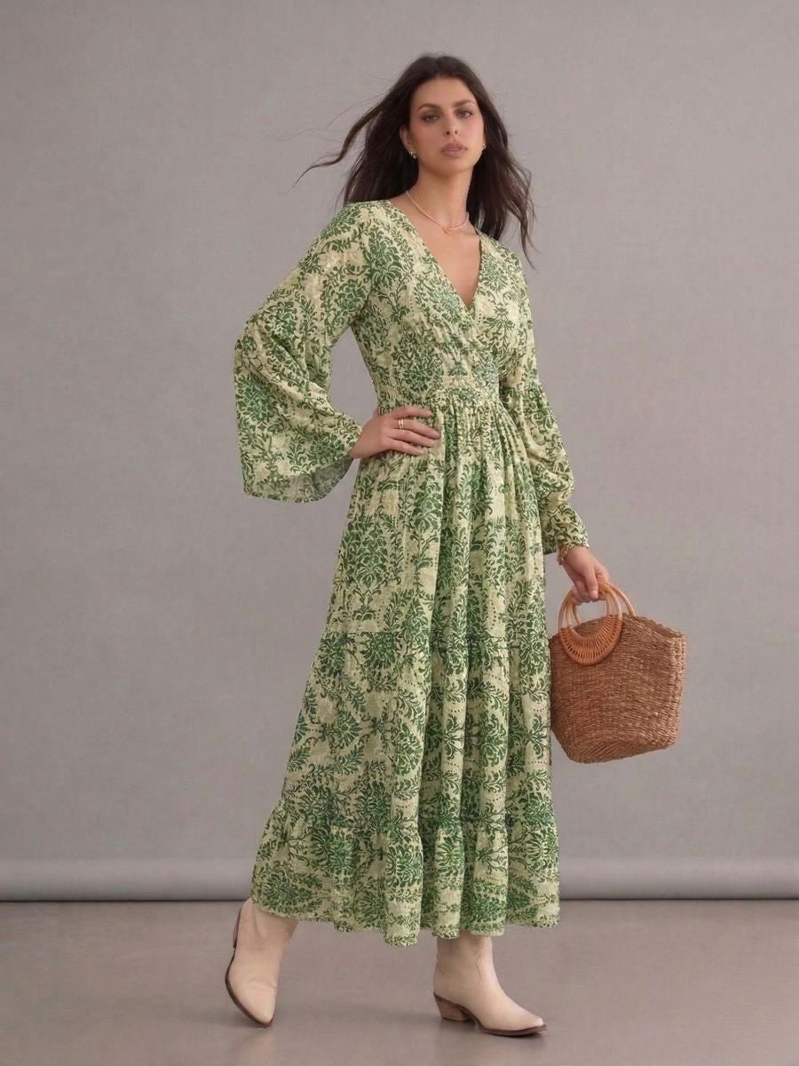 Robe bohème grande taille fleurie verte