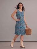 Robe bohème grande taille bleue à motif paisley, sans manches