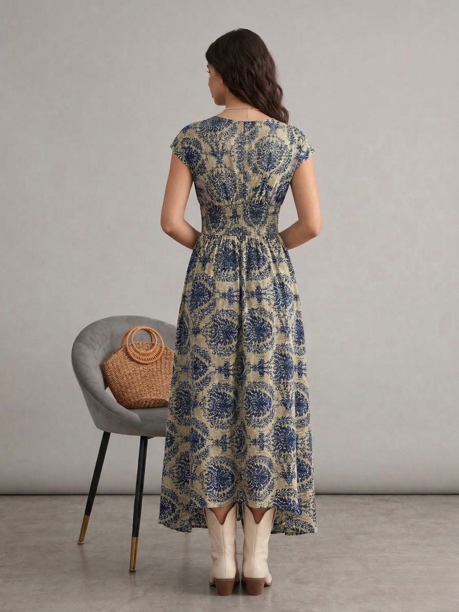 Robe bohème grande taille fleurie bleue