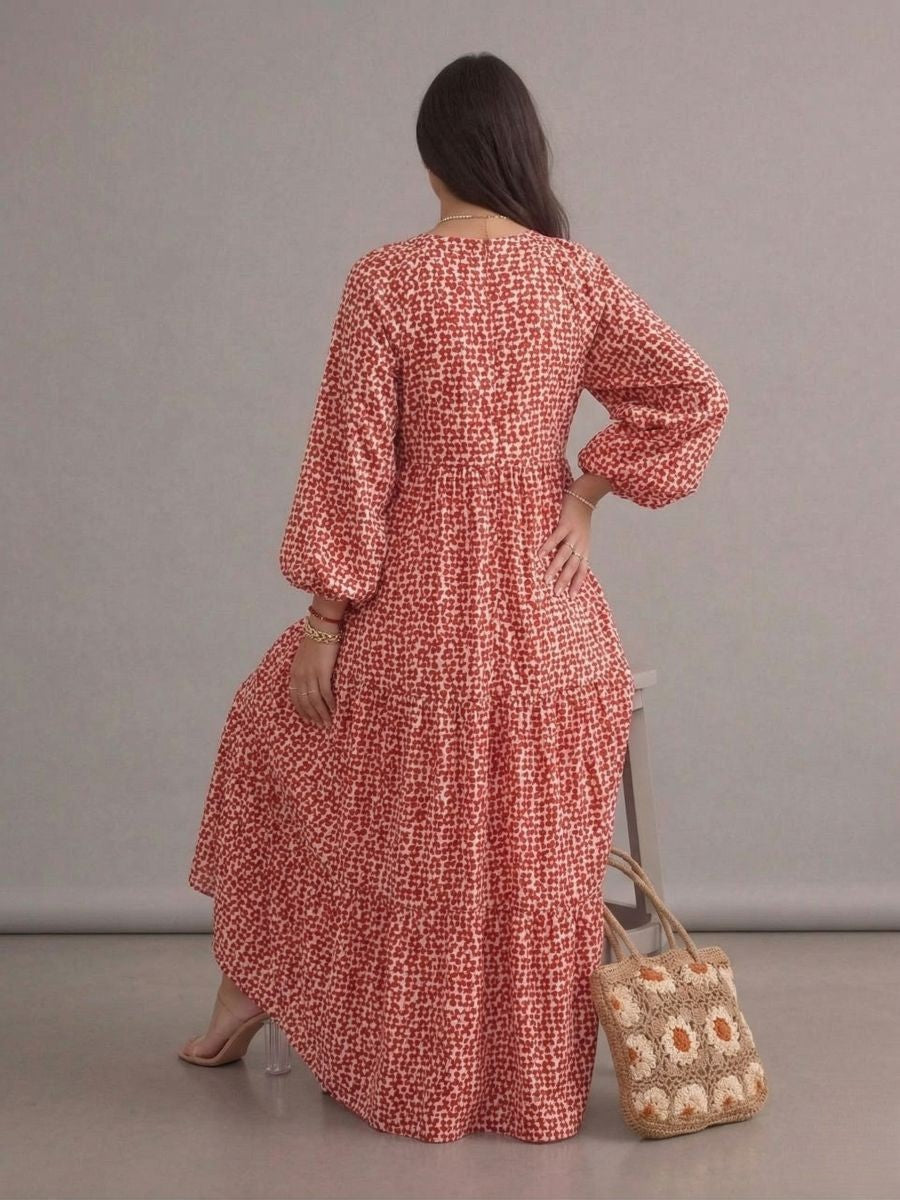 Robe longue bohème rouge à motifs imprimés