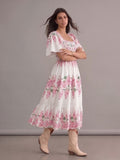 Robe bohème blanche fleurie grande taille longueur cheville