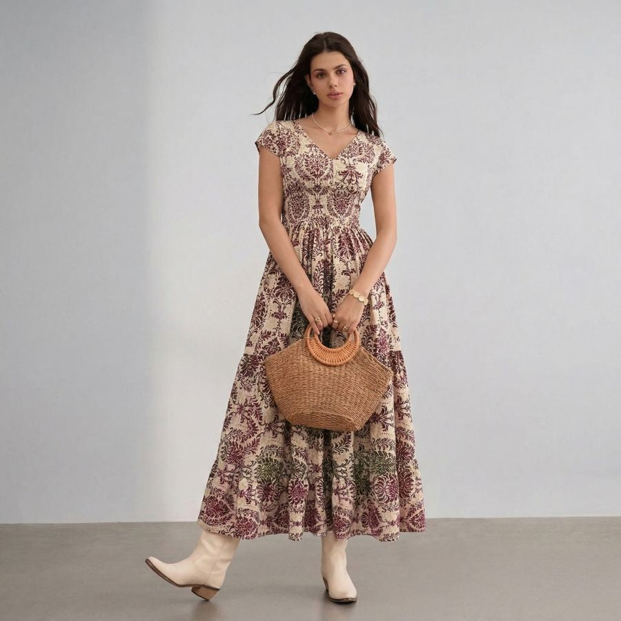 Robe bohème grande taille fleurie violet