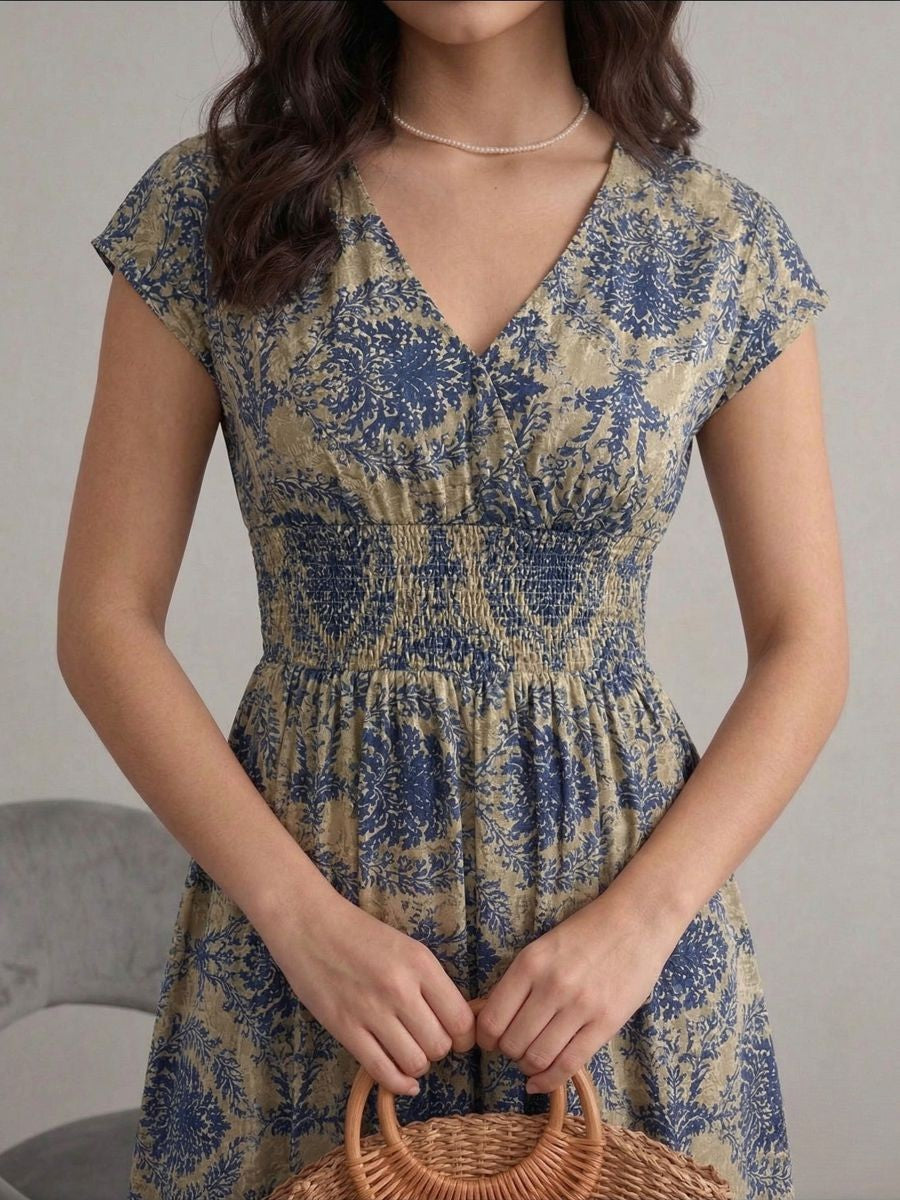 Robe bohème grande taille fleurie bleue