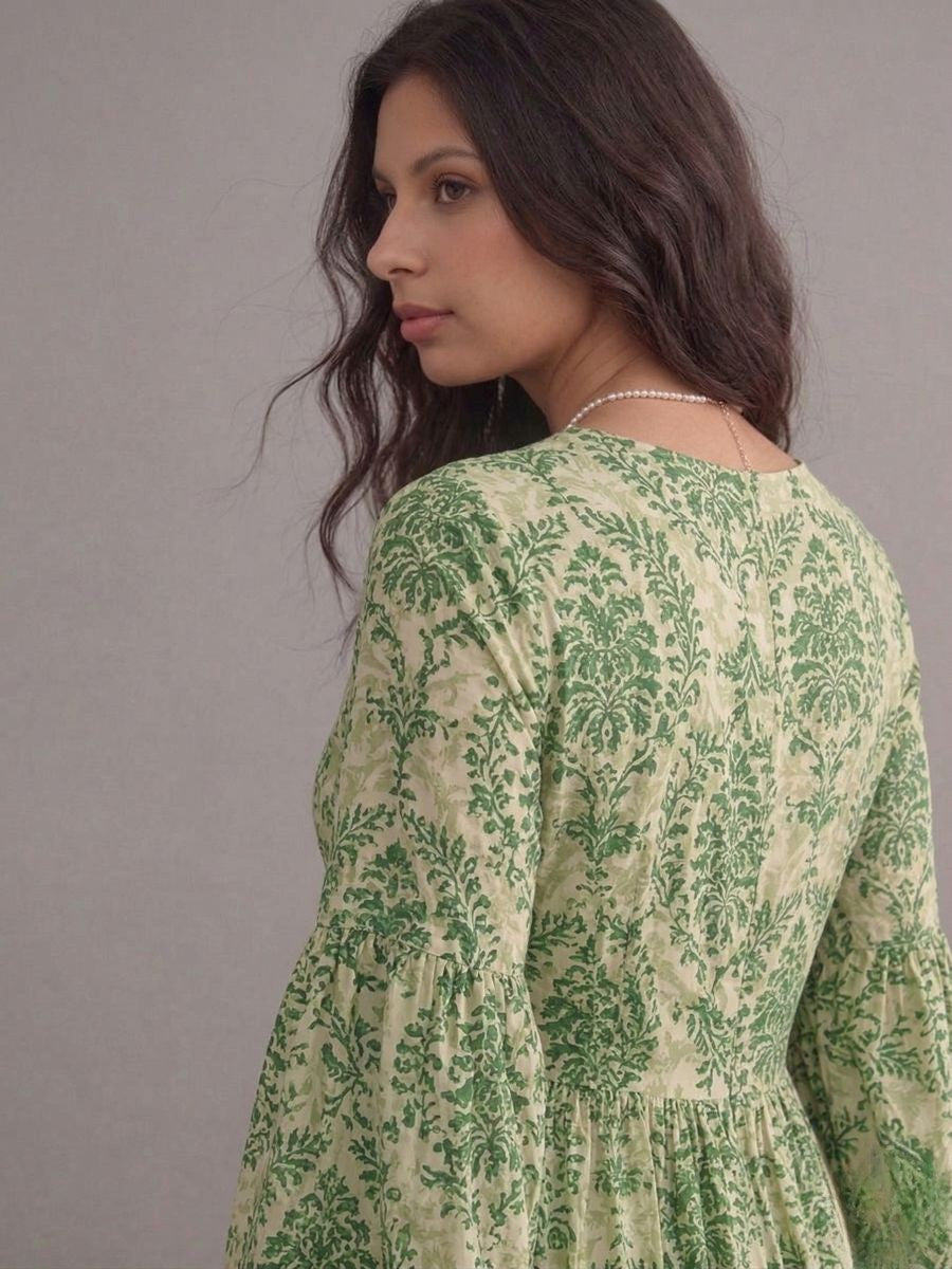 Robe bohème grande taille fleurie verte