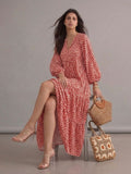 Robe longue bohème rouge à motifs imprimés
