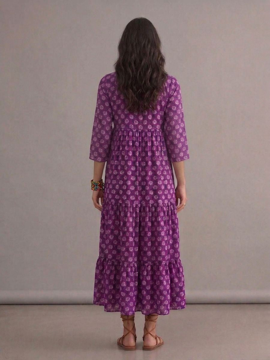 Robe bohème violette fluide imprimée