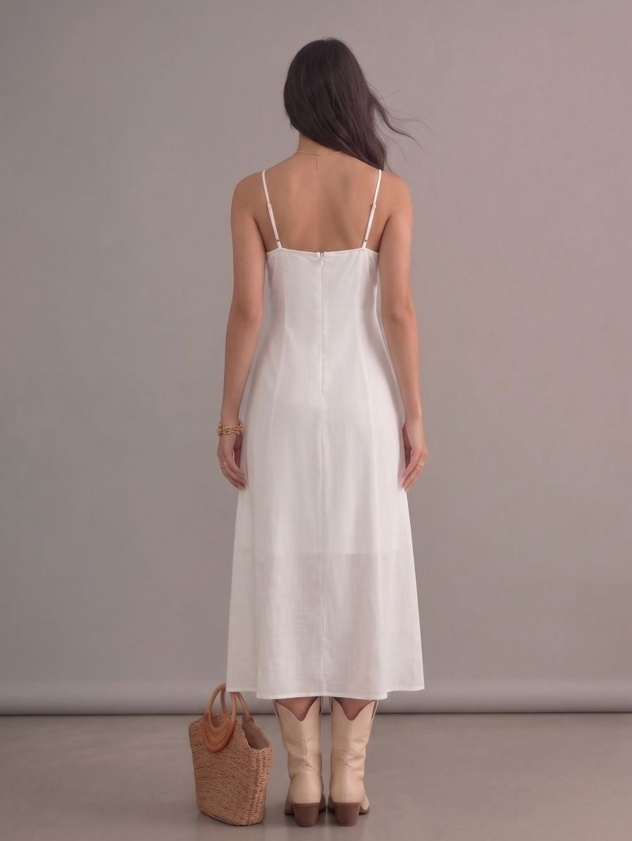 Robe longue bohème blanche à fleurs en relief