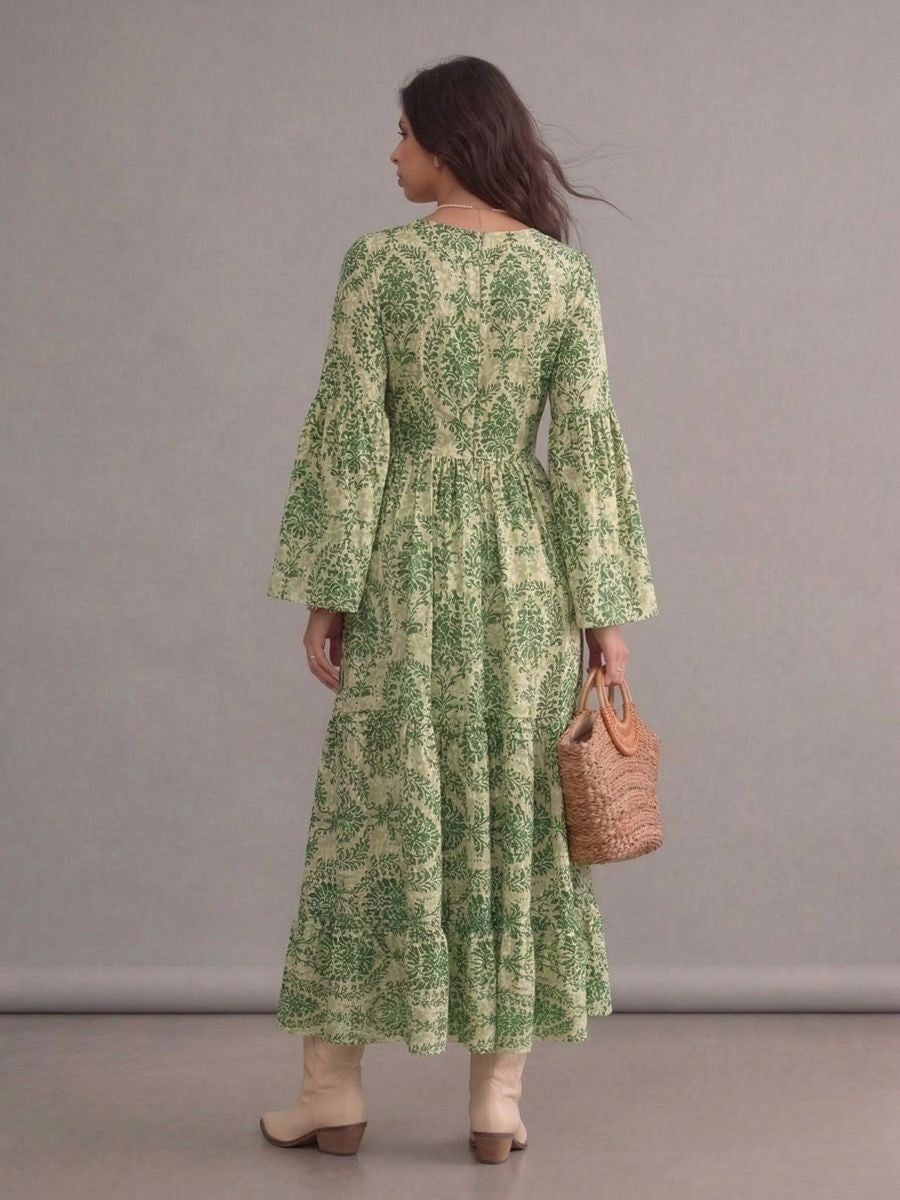 Robe bohème grande taille fleurie verte