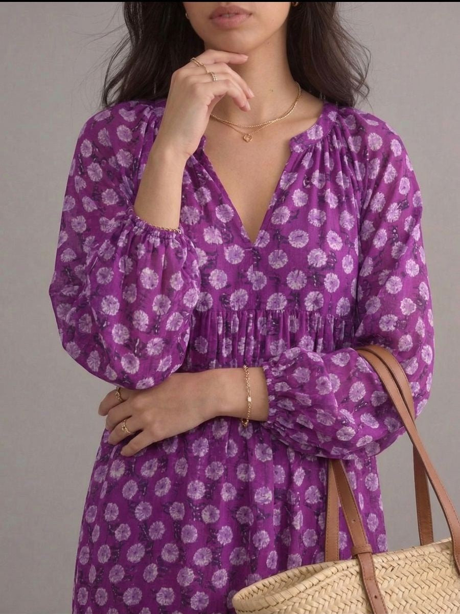 Robe bohème violette fluide imprimée