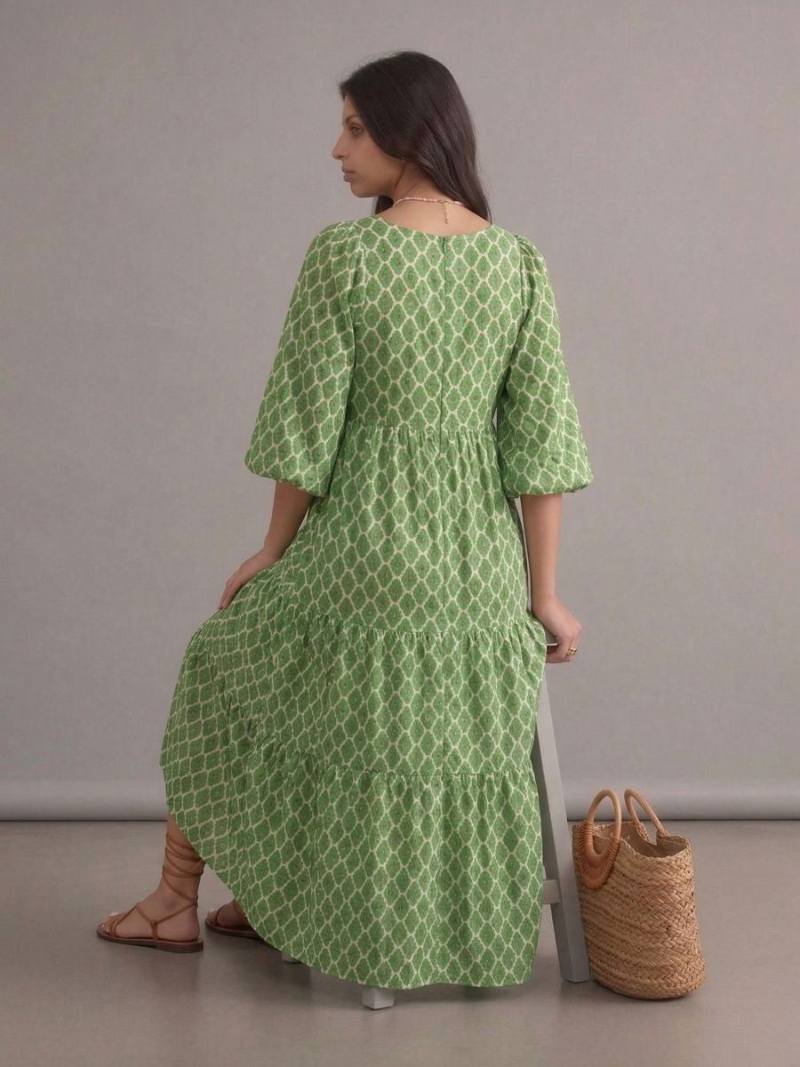 Robe longue bohème vert clair à motifs imprimés