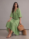 Robe longue bohème vert clair à motifs imprimés