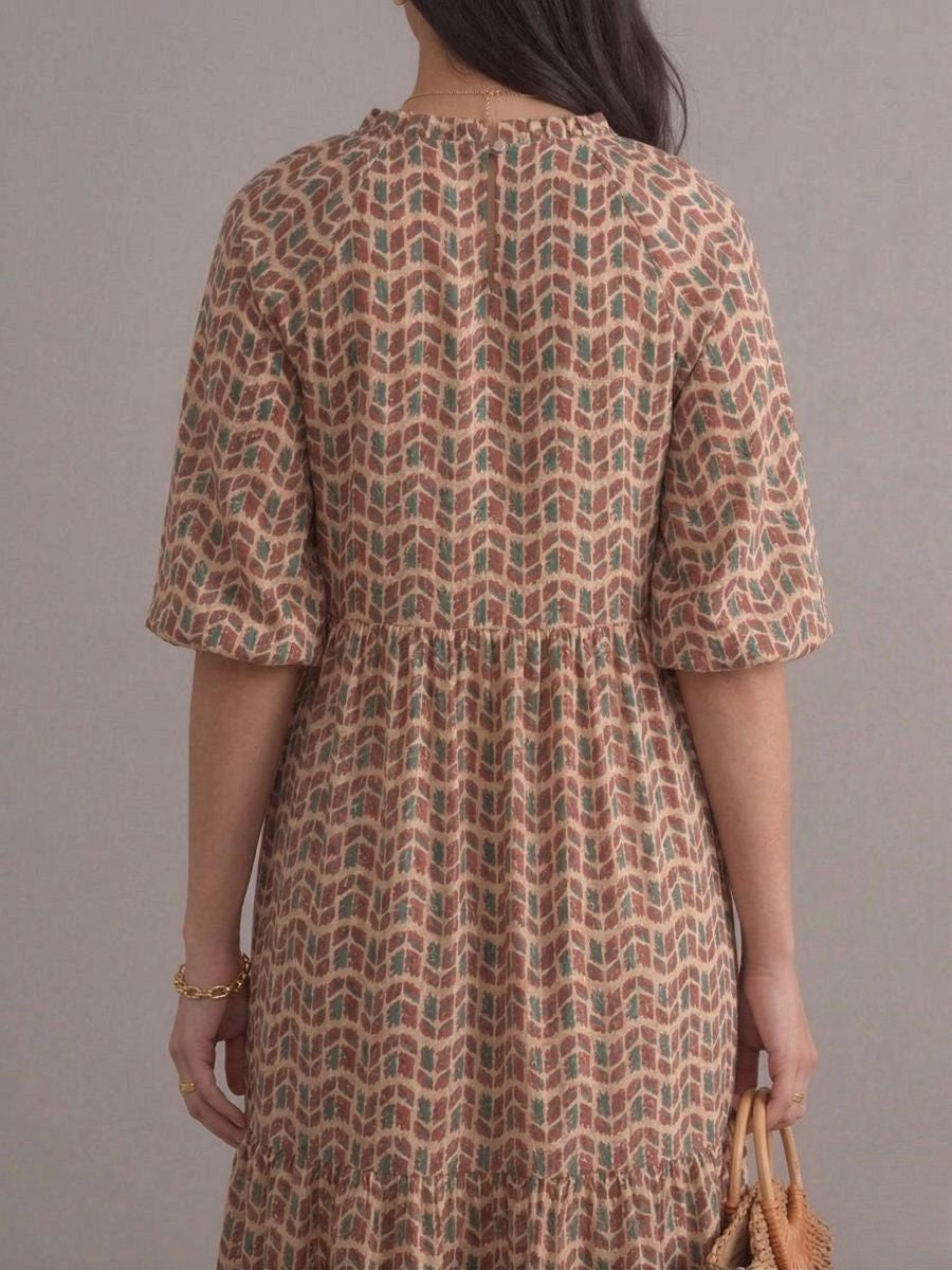 Robe longue bohème rose à motifs imprimés