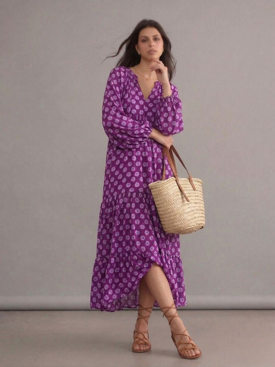 Robe bohème violette fluide imprimée