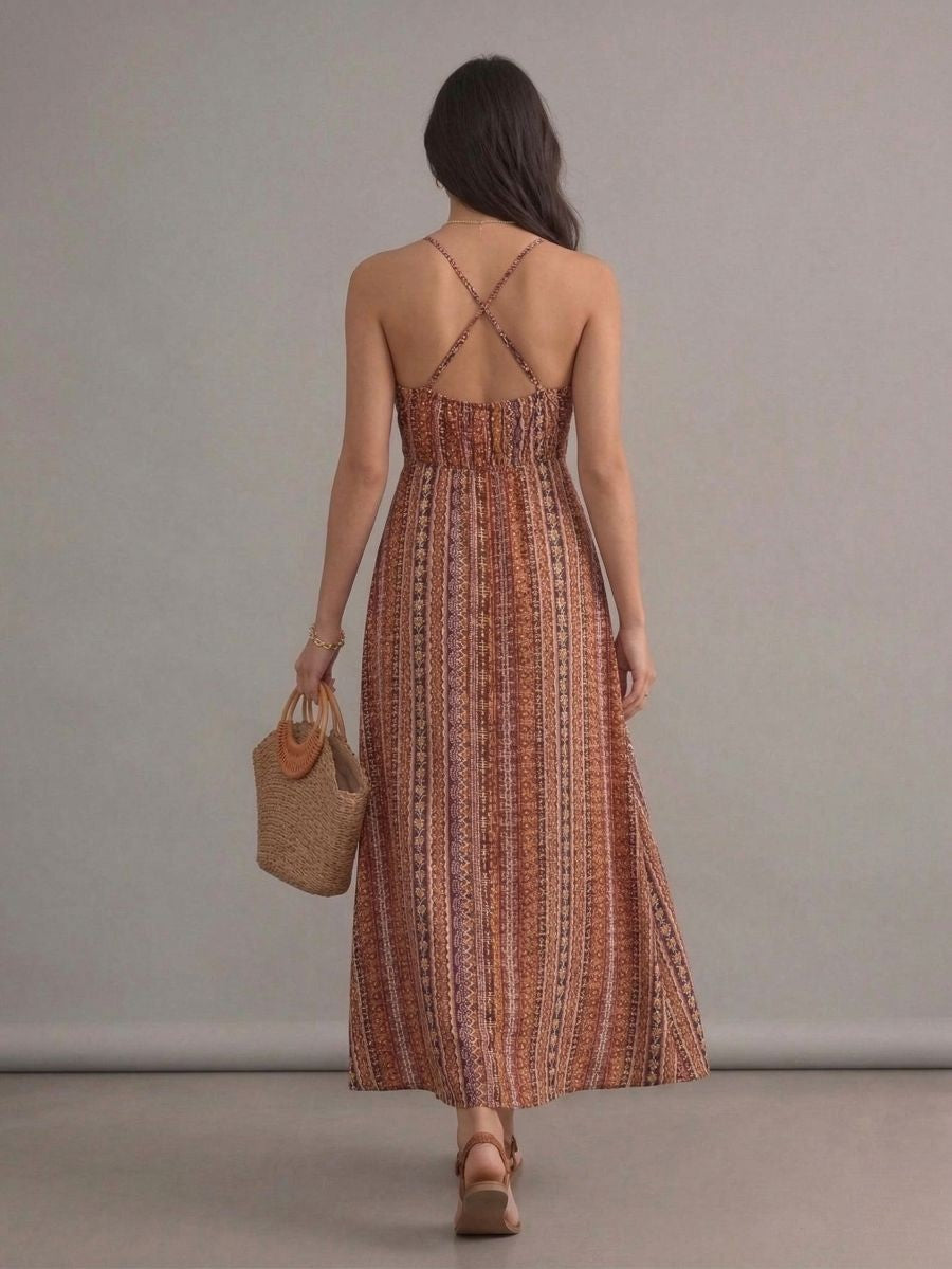 Robe longue bohème rouge dos nu fendue aux cuisses